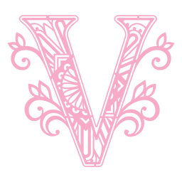 Diseño de mandala rosa letra V recortada