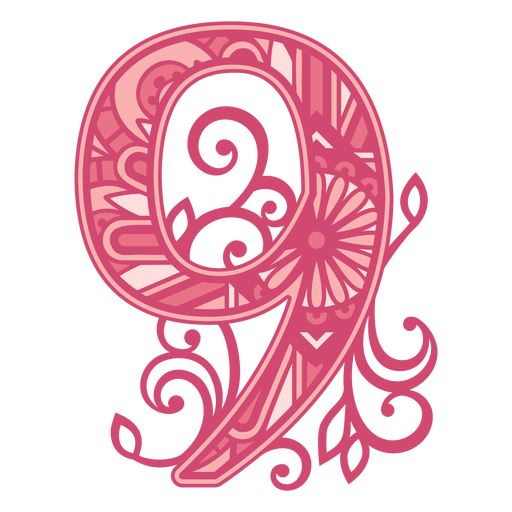 Pink number nine mandala stroke PNG Design
