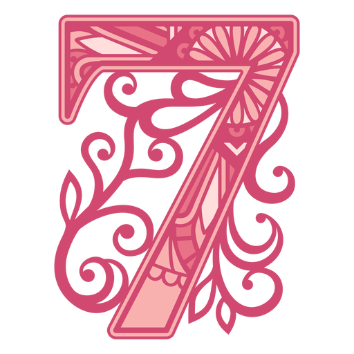 Pink number seven mandala stroke PNG Design
