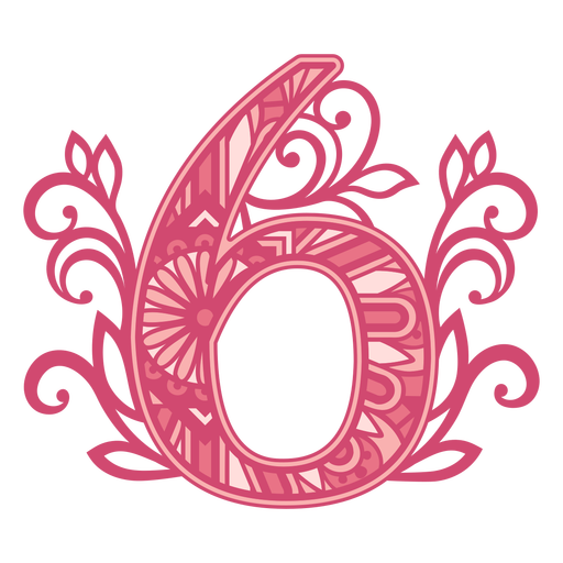 Pink number six mandala stroke PNG Design