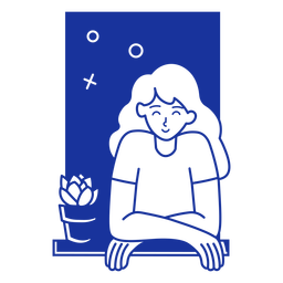 Girl and succulent on a window  PNG Design