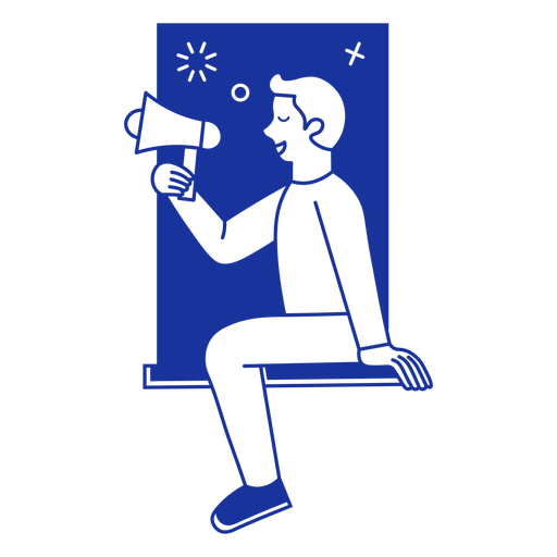 Guy with a megaphone in the window cut out PNG Design