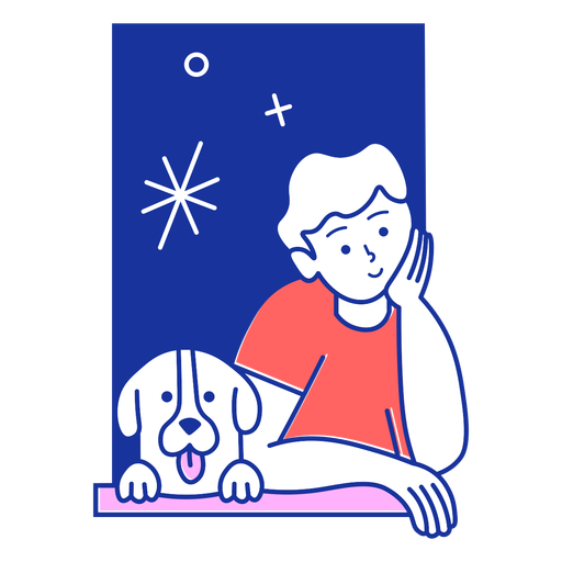 Guy and dog in a window cut out PNG Design