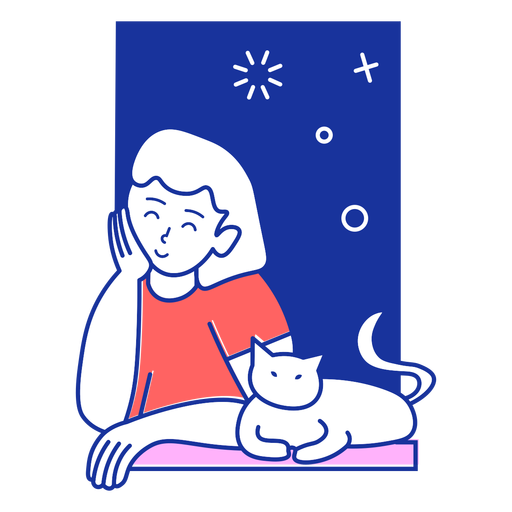 Girl with cat on a window PNG Design