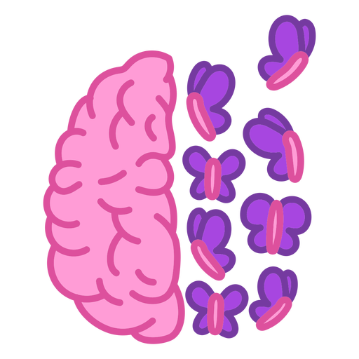 Brain with butterflies color stroke PNG Design