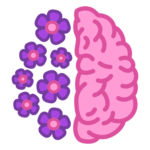 Brain with flowers color stroke PNG Design