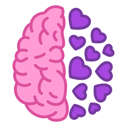 Brain with hearts color stroke