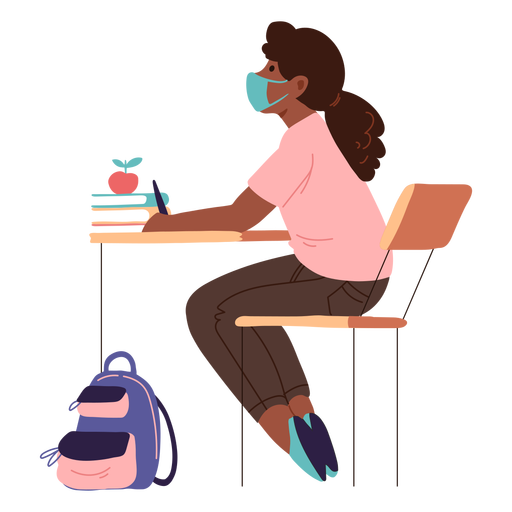 Sitting student semi flat PNG Design