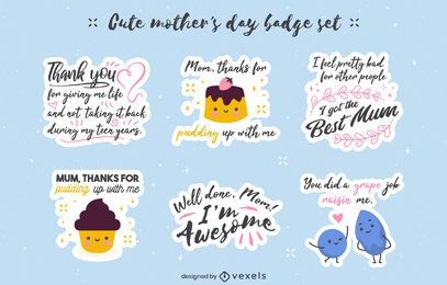 Pacote de adesivos de citações engraçadas do dia das mães