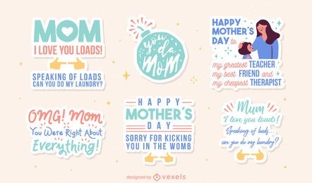 Conjunto de adesivos de citações engraçadas do dia das mães