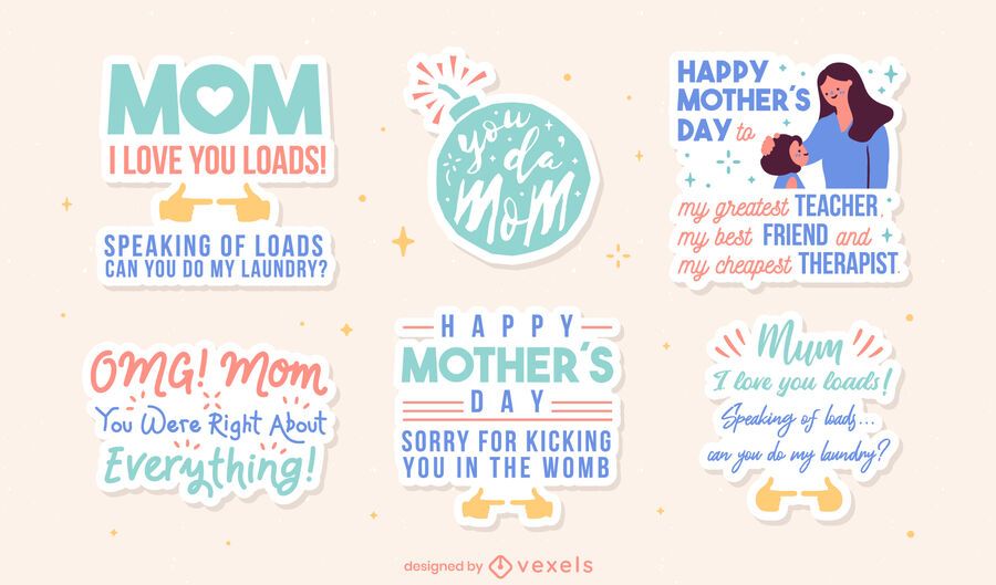 Mothers day funny quotes sticker set Mothers day funny quotes sticker set