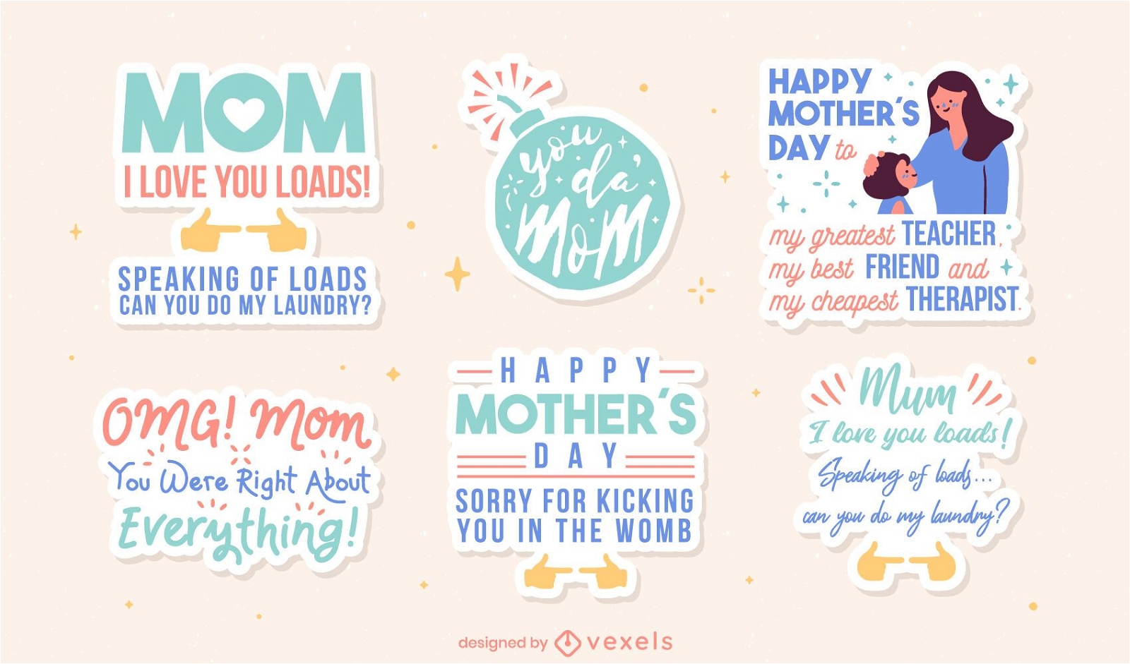 Conjunto de pegatinas de citas divertidas del día de la madre