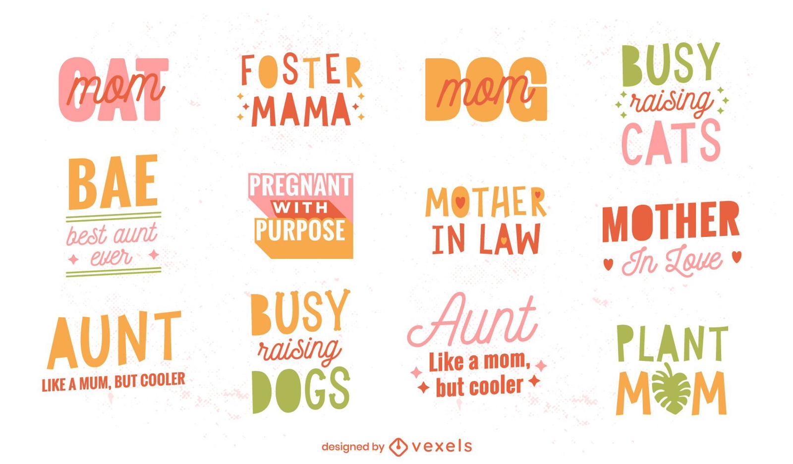 Conjunto de letras engraçadas de citações do dia das mães