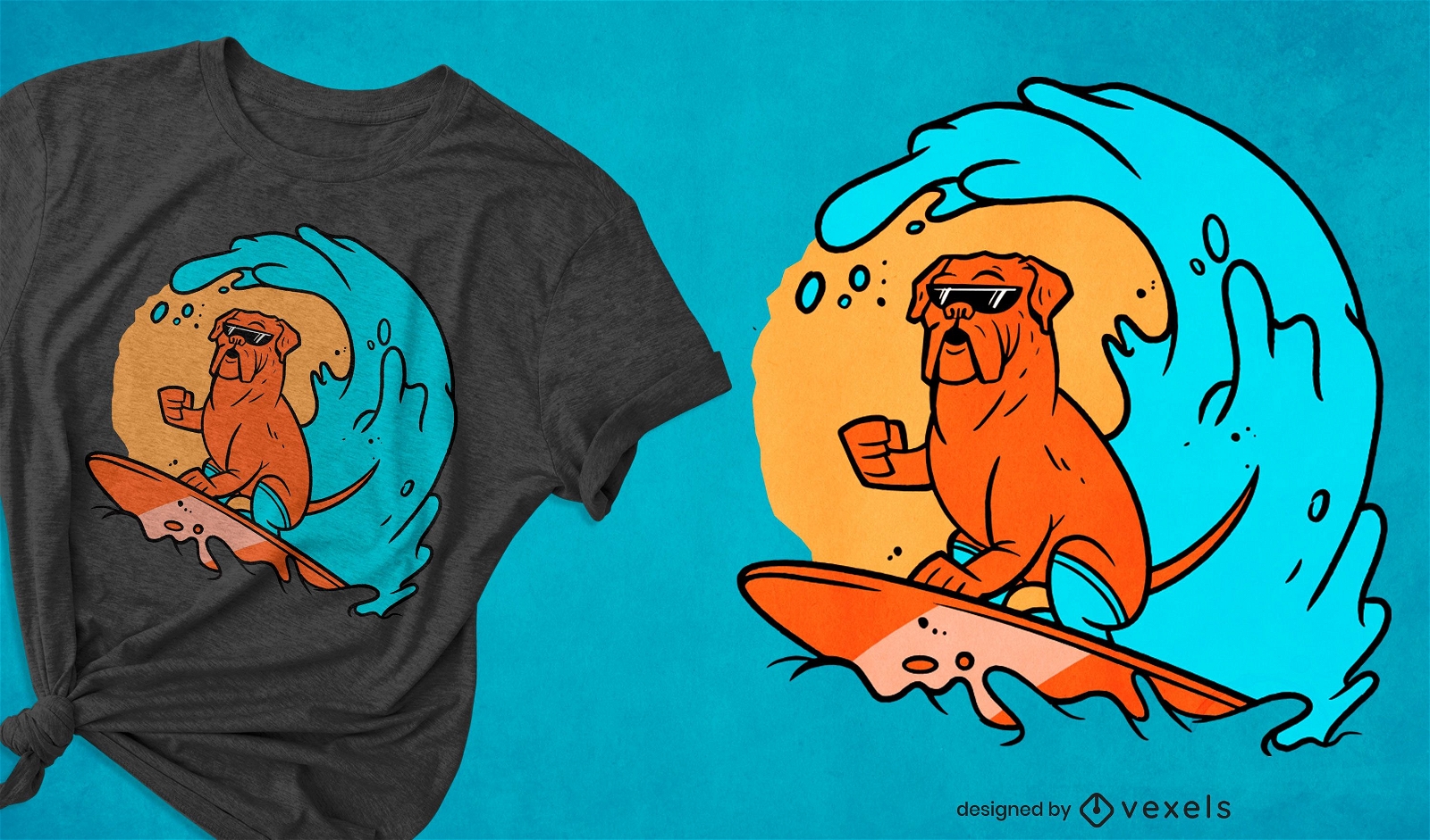 Hundesurfen auf Welle T-Shirt Design