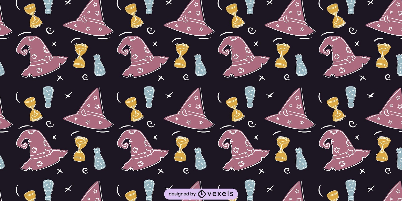 Magical witch elements doodle pattern design