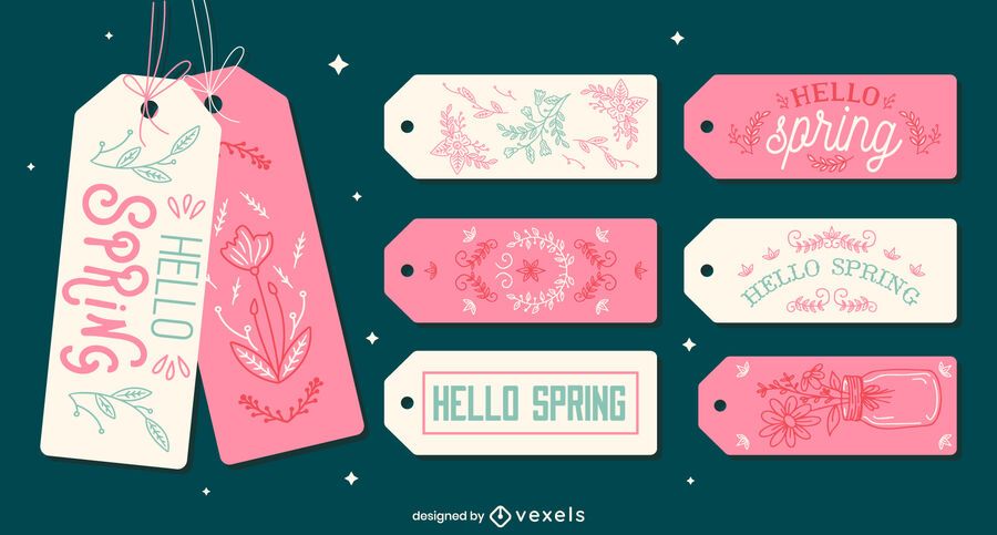 Spring season cute lettering tag set Spring season cute lettering tag set