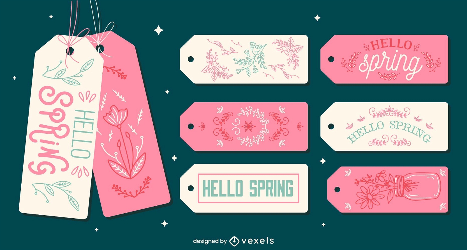 Spring season cute lettering tag set