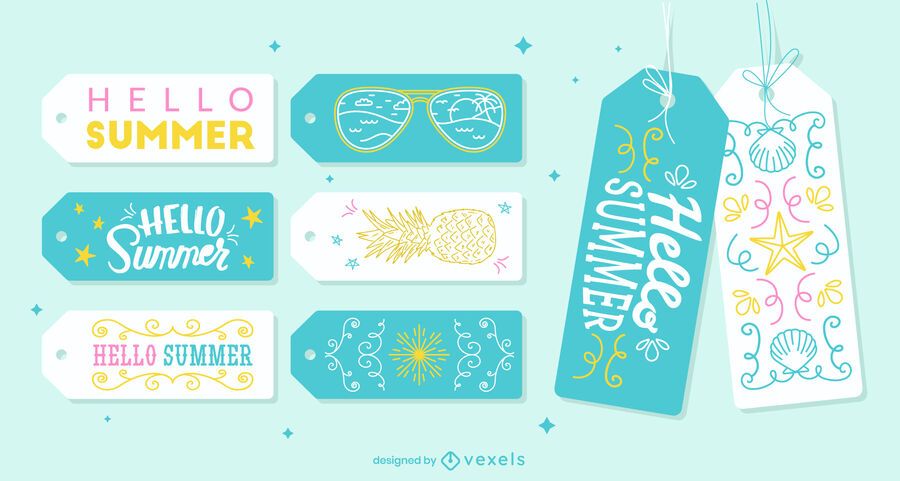 Summer season cute lettering tag set Summer season cute lettering tag set