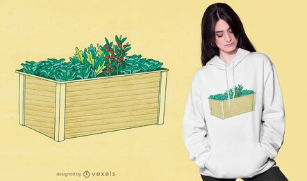 Design de t-shirt com caixa de jardinagem com cama elevada