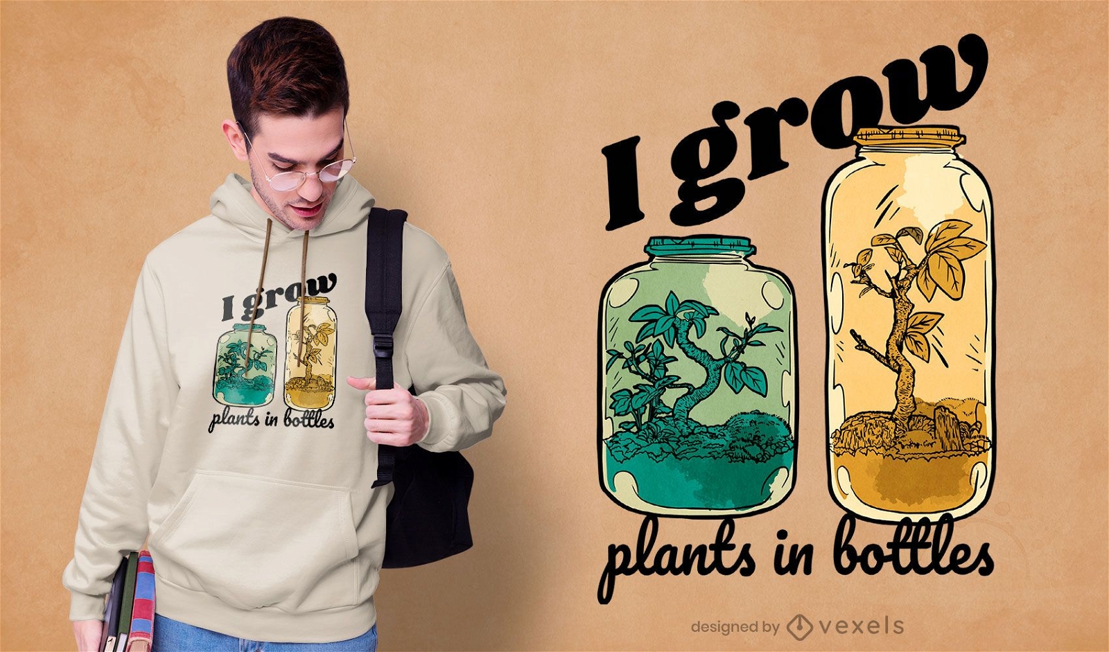 Diseño de camiseta de frascos de plantas de botella de jardín.