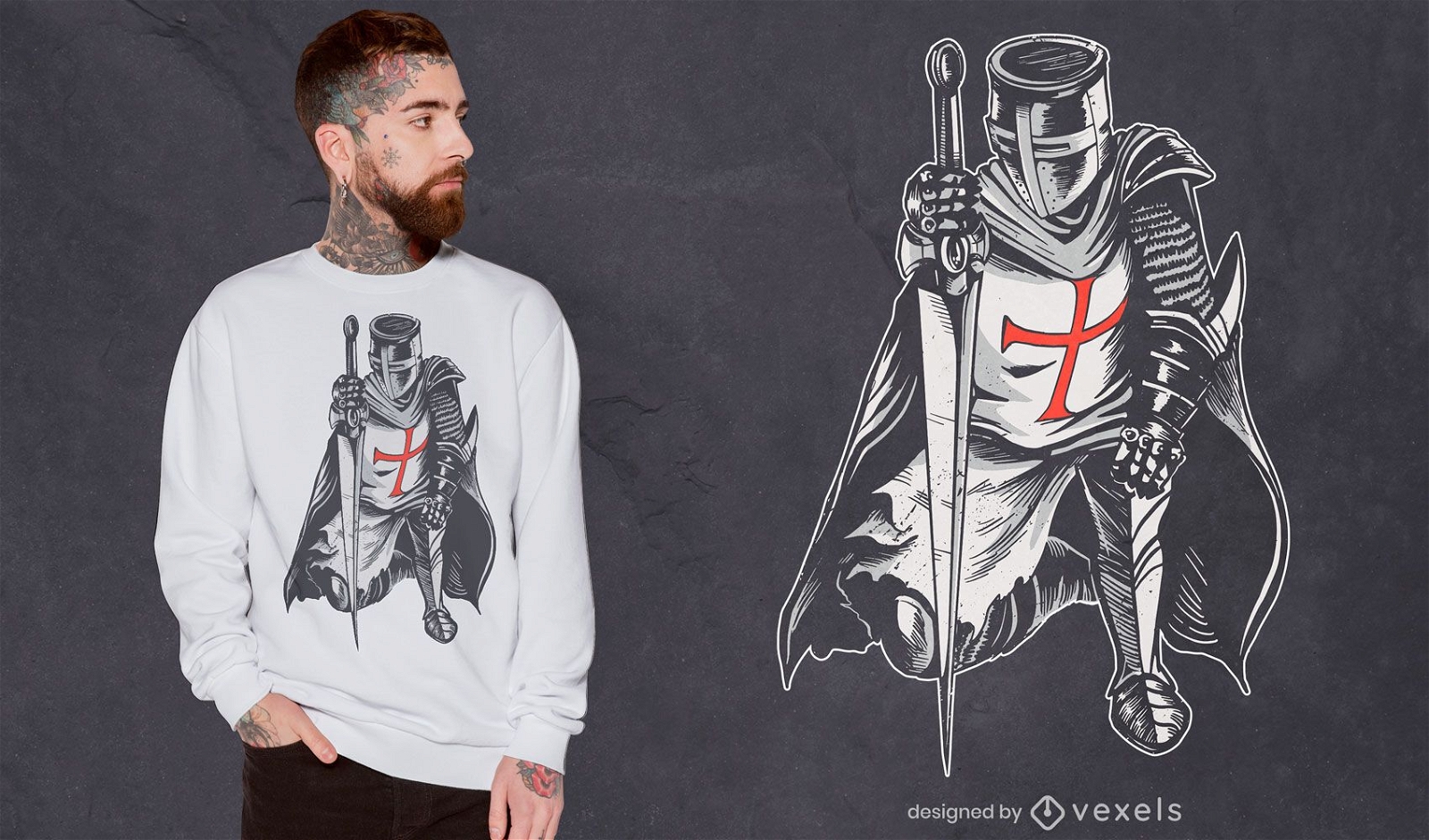 Desenho de camiseta de cavaleiro guerreiro em armadura