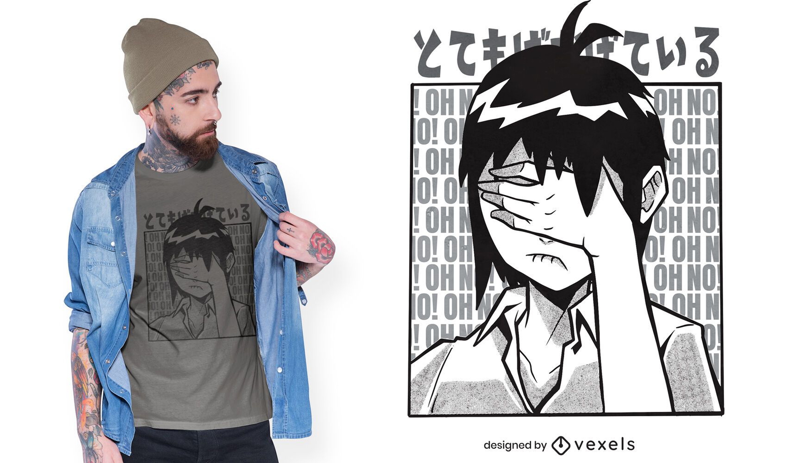 Diseño de camiseta de anime girl face palm