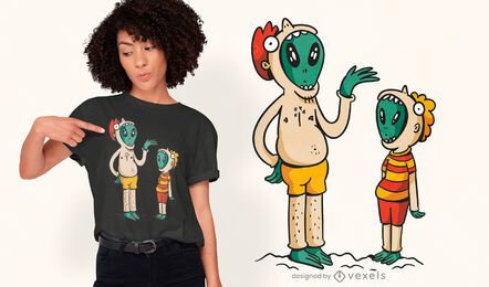 Diseño de camiseta de traje humano de familia alienígena.