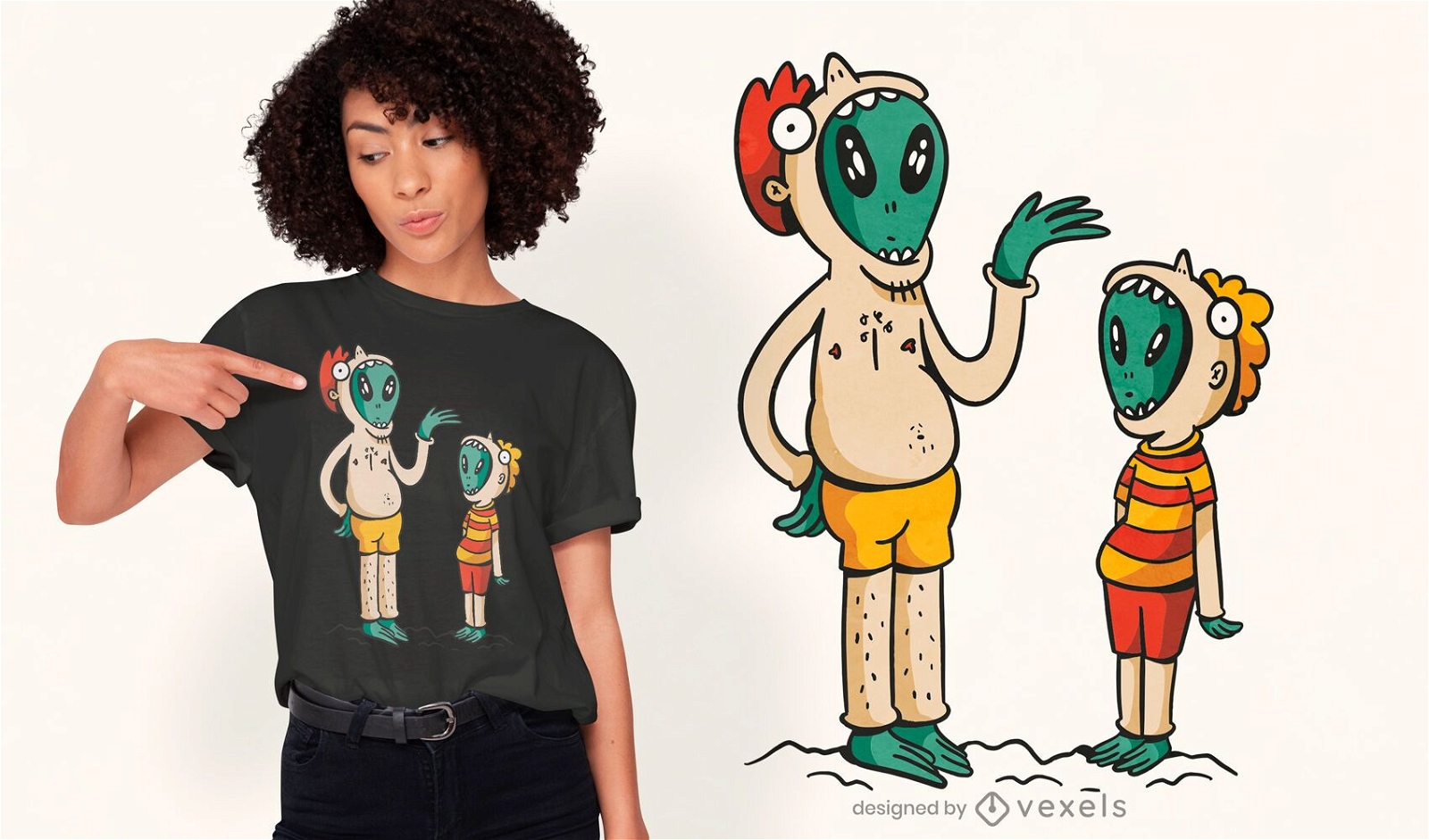 Dise?o de camiseta de traje humano de familia alien?gena.