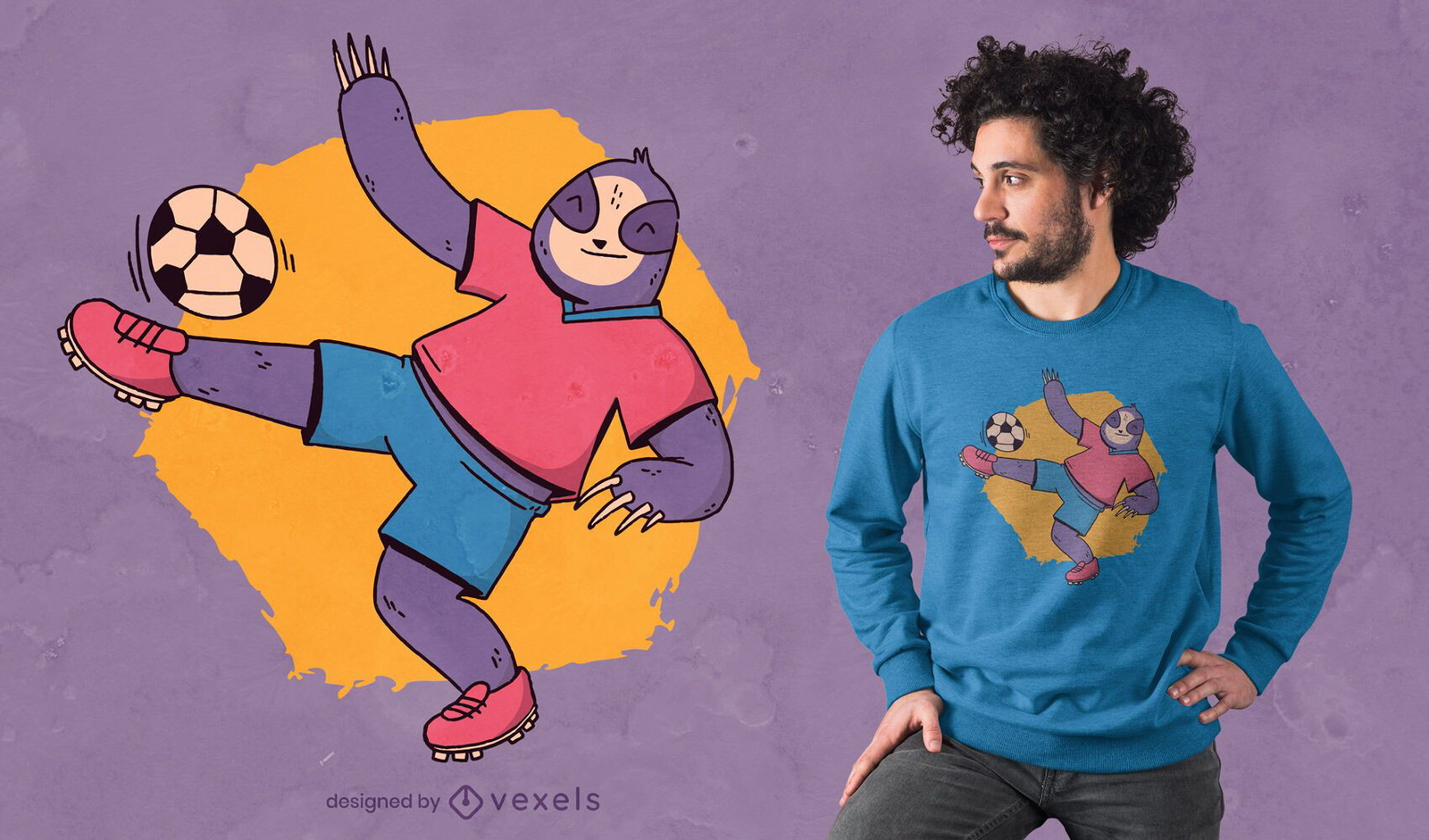 Faultier spielt Fußball-T-Shirt-Design