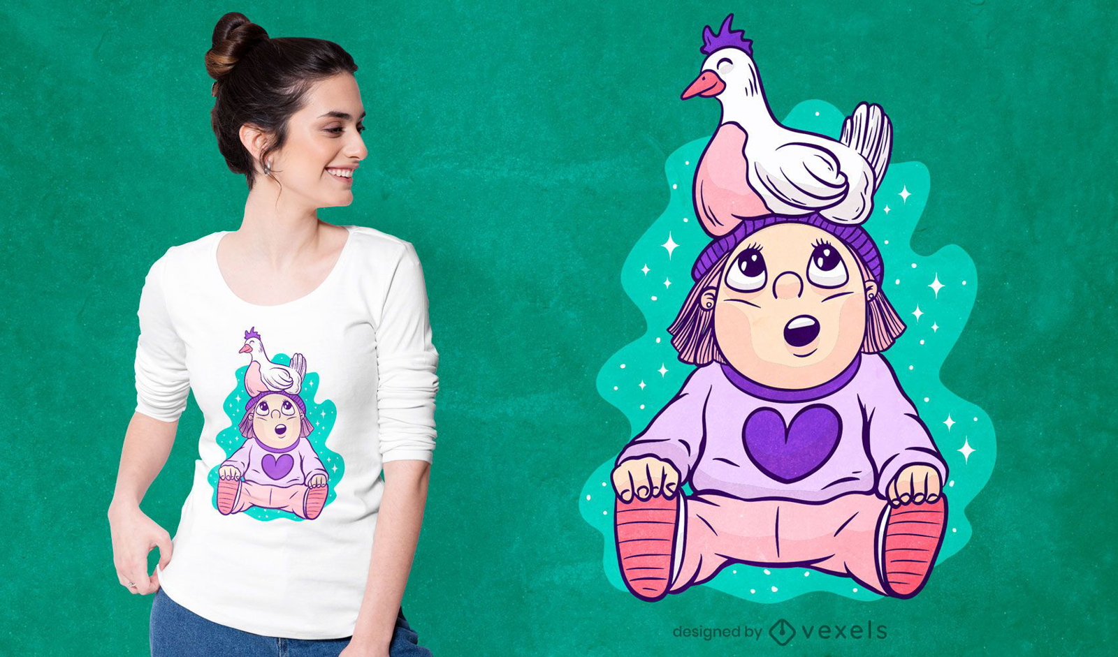 Chica con diseño de camiseta de pollo