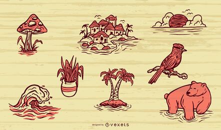 Nature elements hand-drawn set