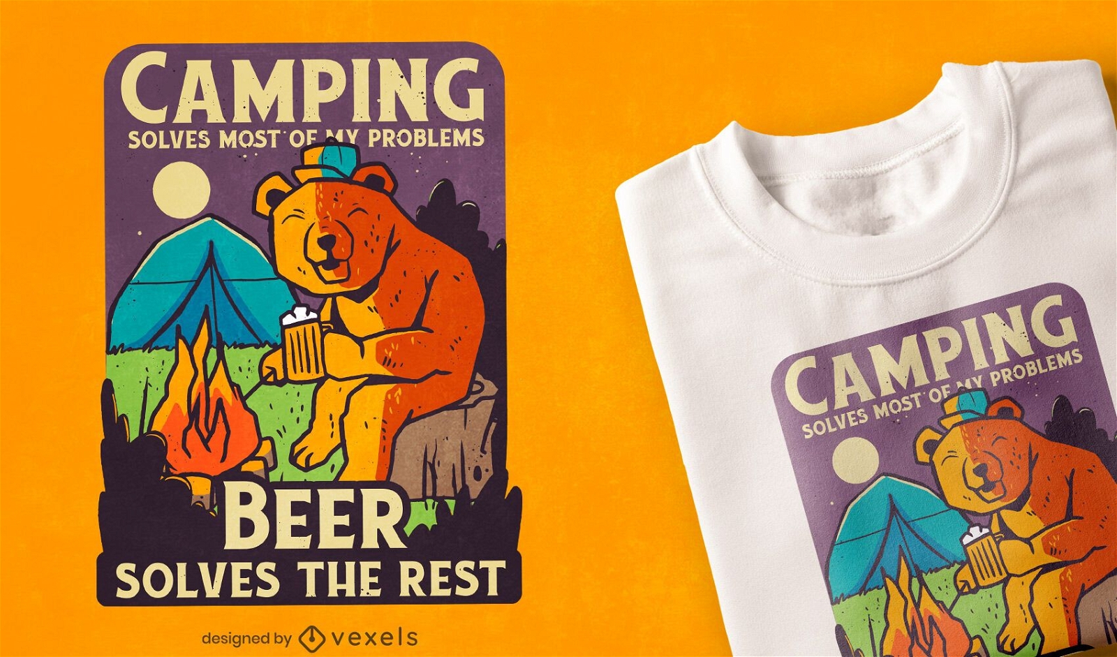 Dise?o de camiseta de camping y cerveza.
