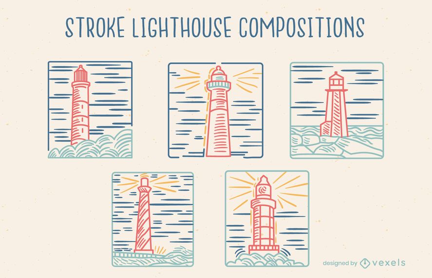 Lighthouse guide composition line art set Lighthouse guide composition line art set