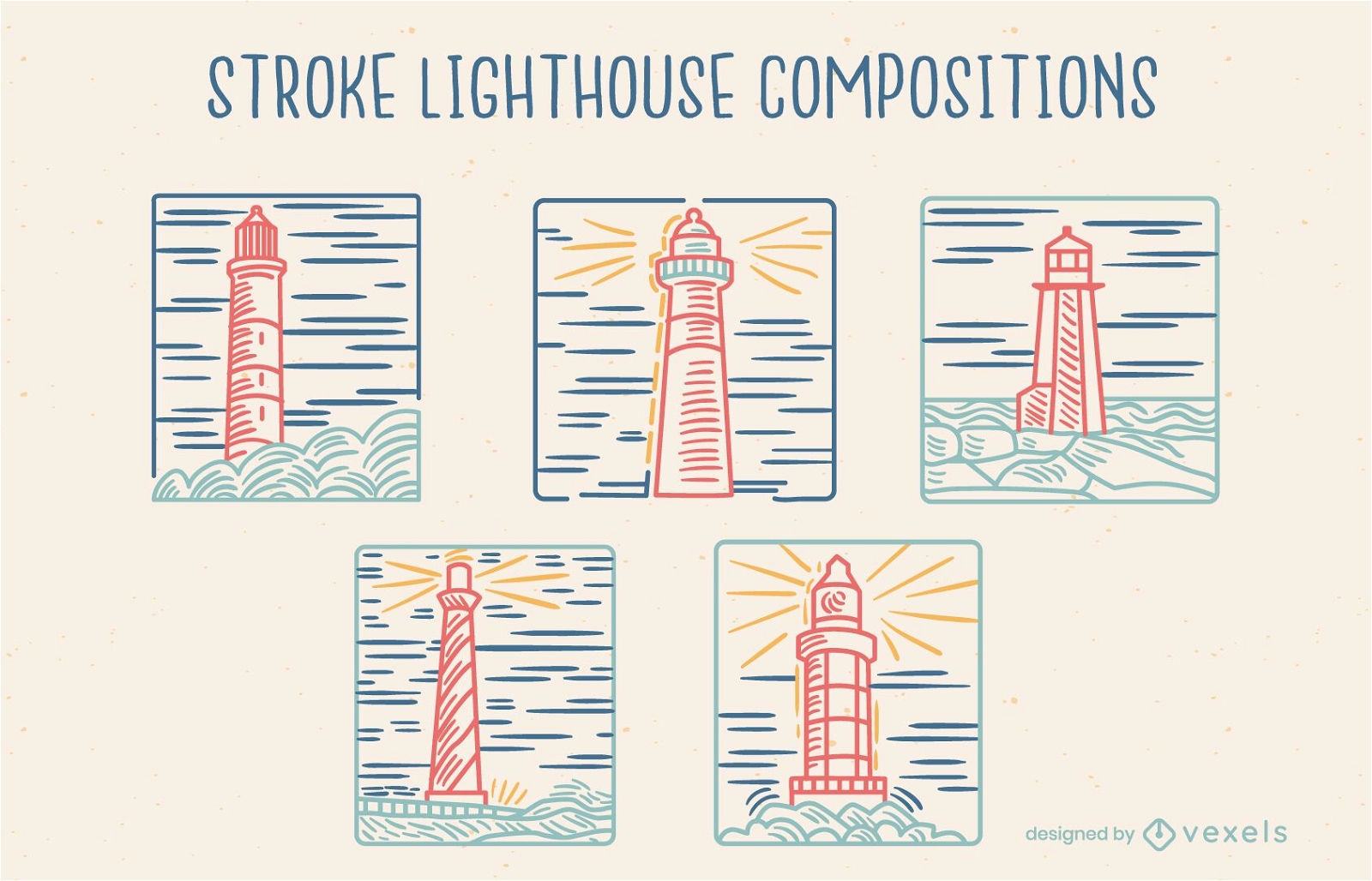Lighthouse guide composition line art set