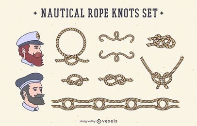 Sailing knots nautical elements set