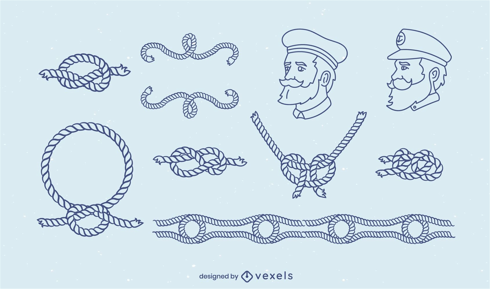 Sailing knots nautical line art set