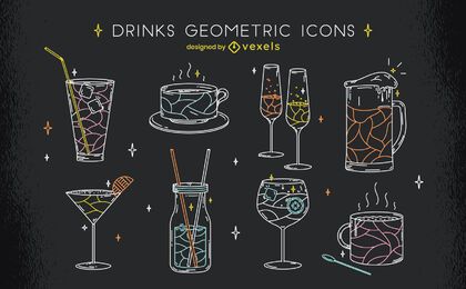 Drink beverage geometric line art set