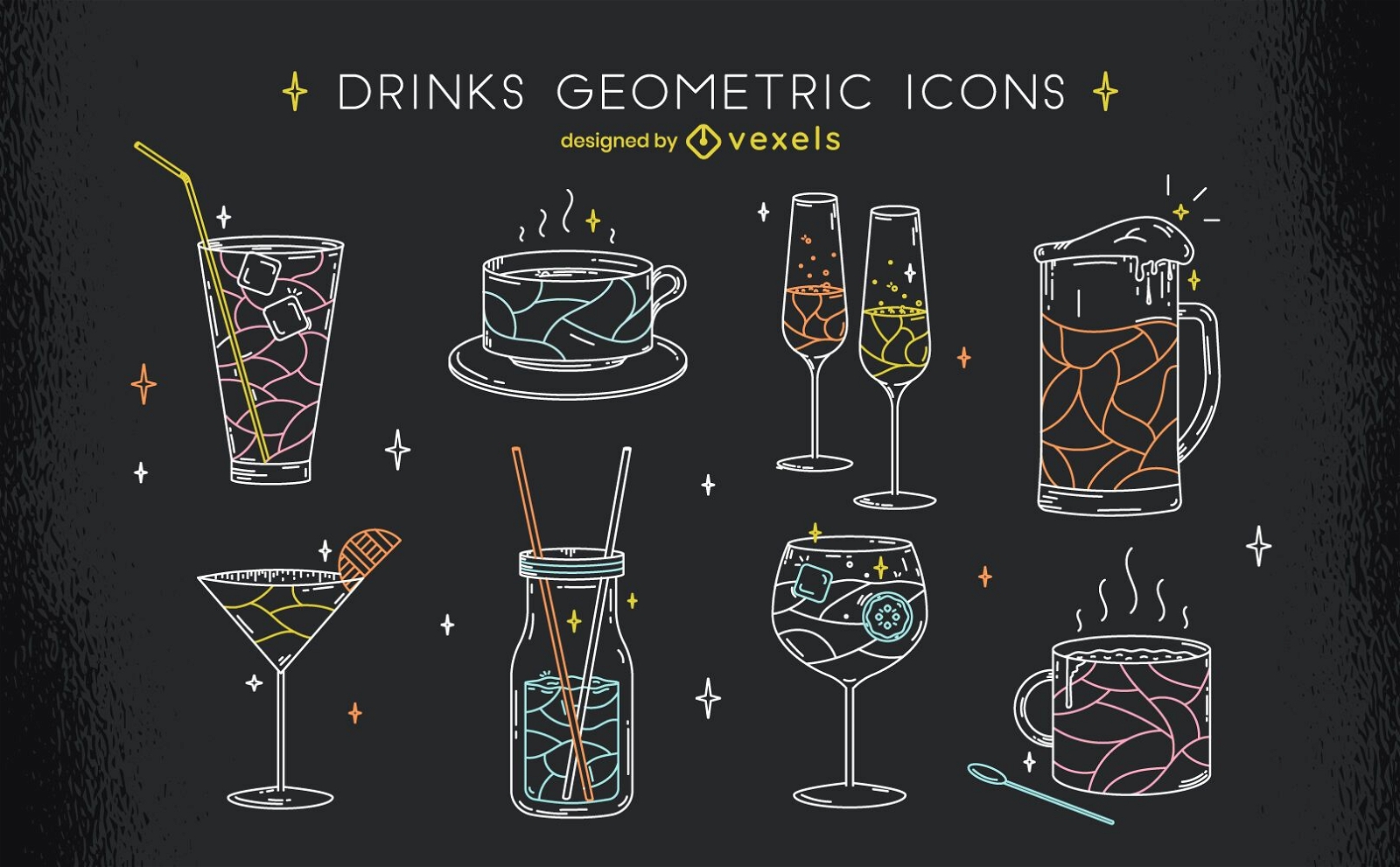 Beber bebida línea geométrica conjunto de arte