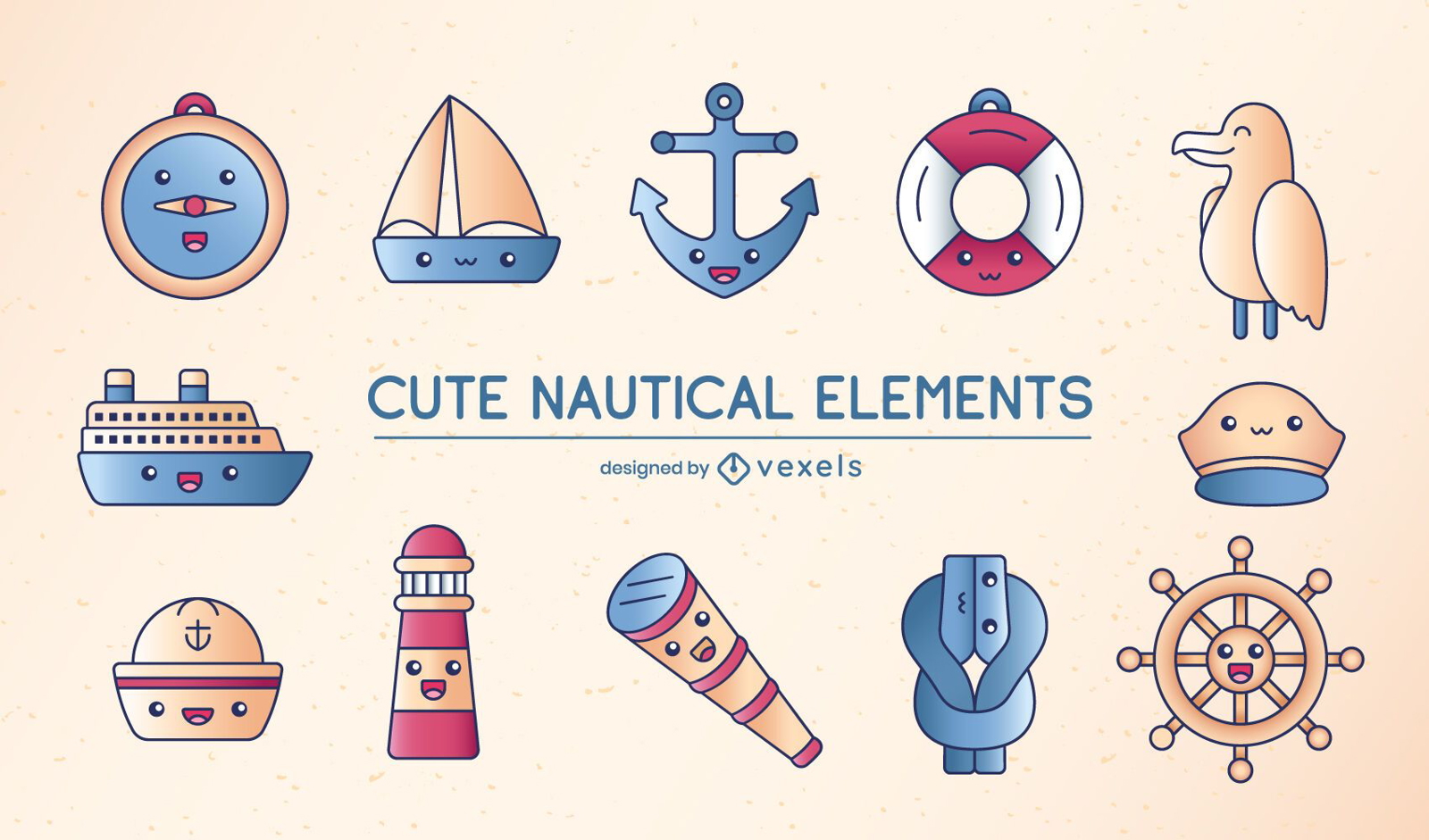 Cute sailing nautical element set