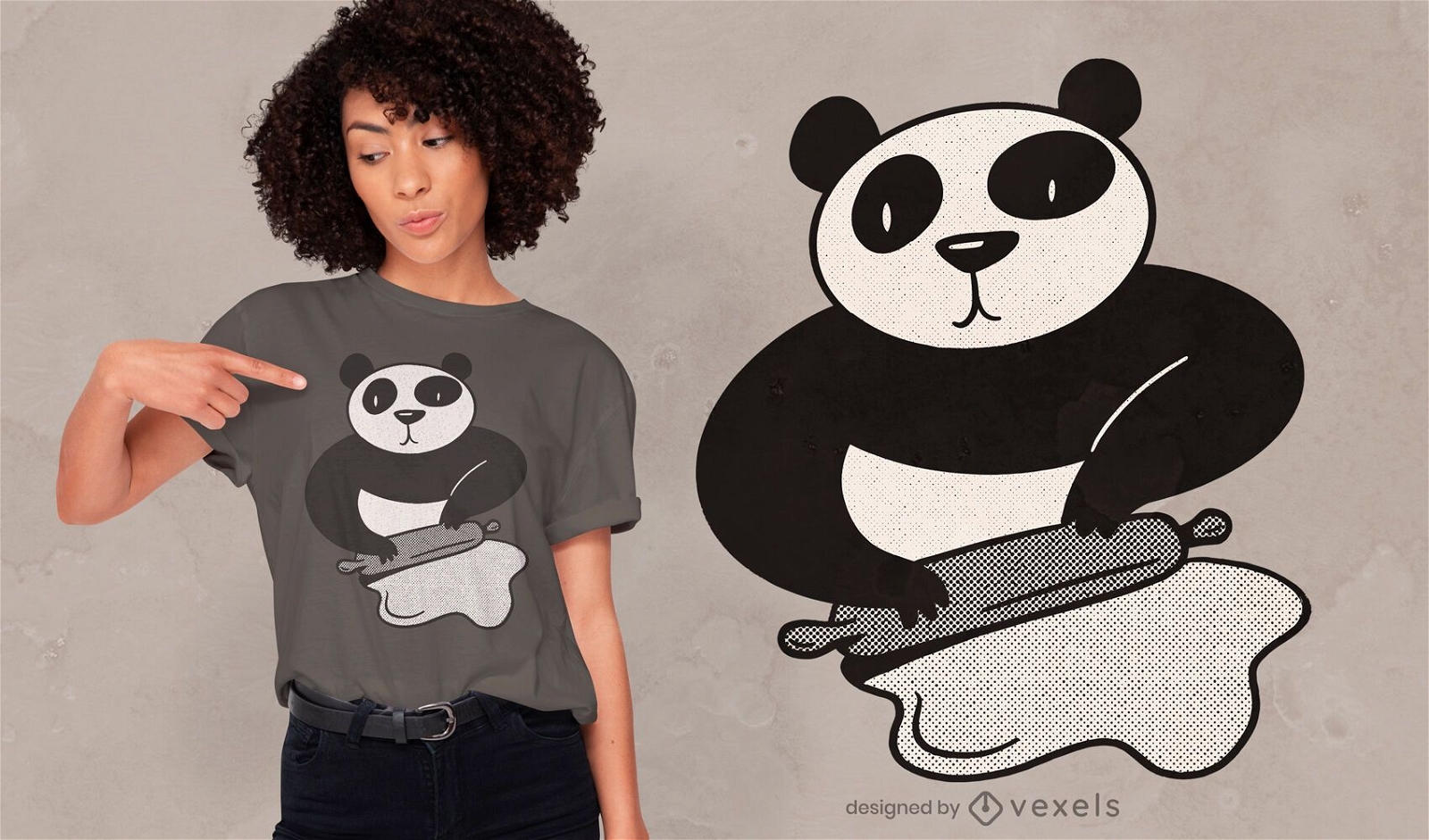 Design de t-shirt do rolo da panda cozinhando