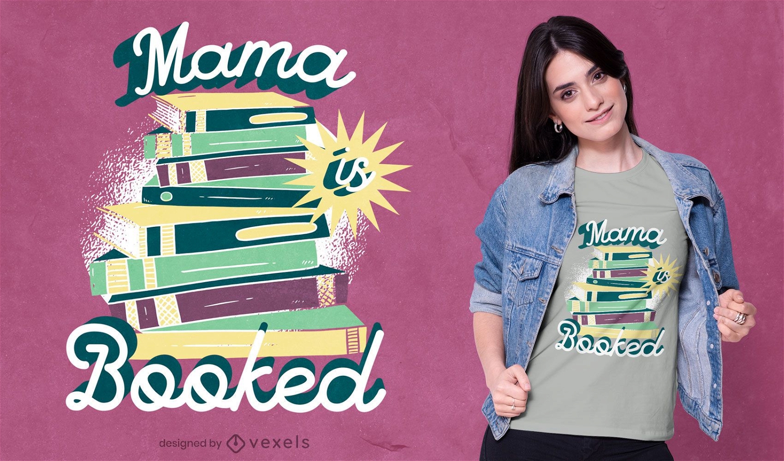 Book pile mama lettering t-shirt design