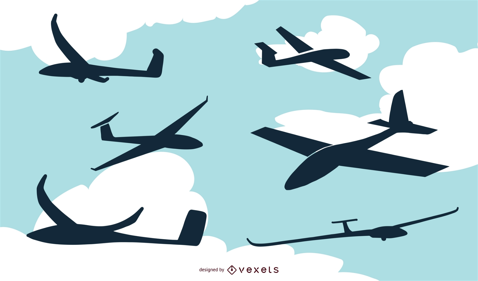 Conjunto de ilustración de silueta de avión