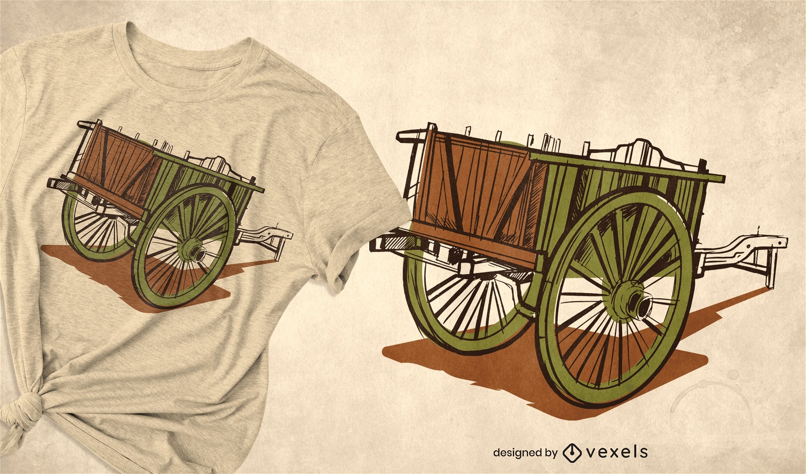 Carrinho de madeira com design antigo de camiseta