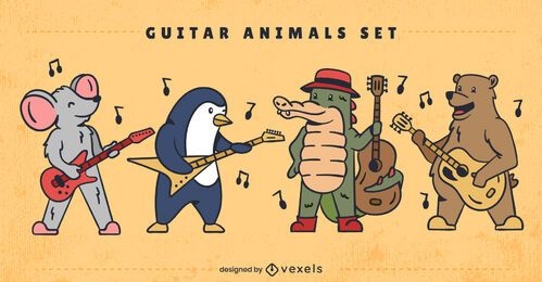 Conjunto de caracteres de animales tocando instrumentos