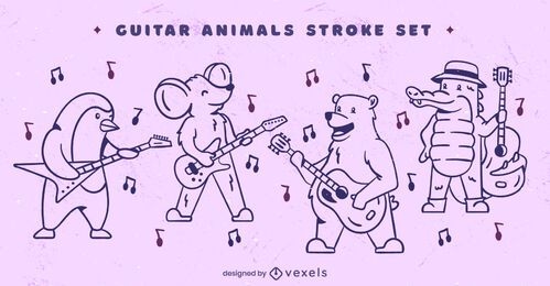 Animal music character line art set