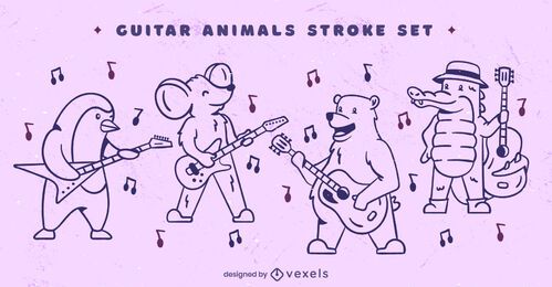 Conjunto de arte de linha de personagem de música animal
