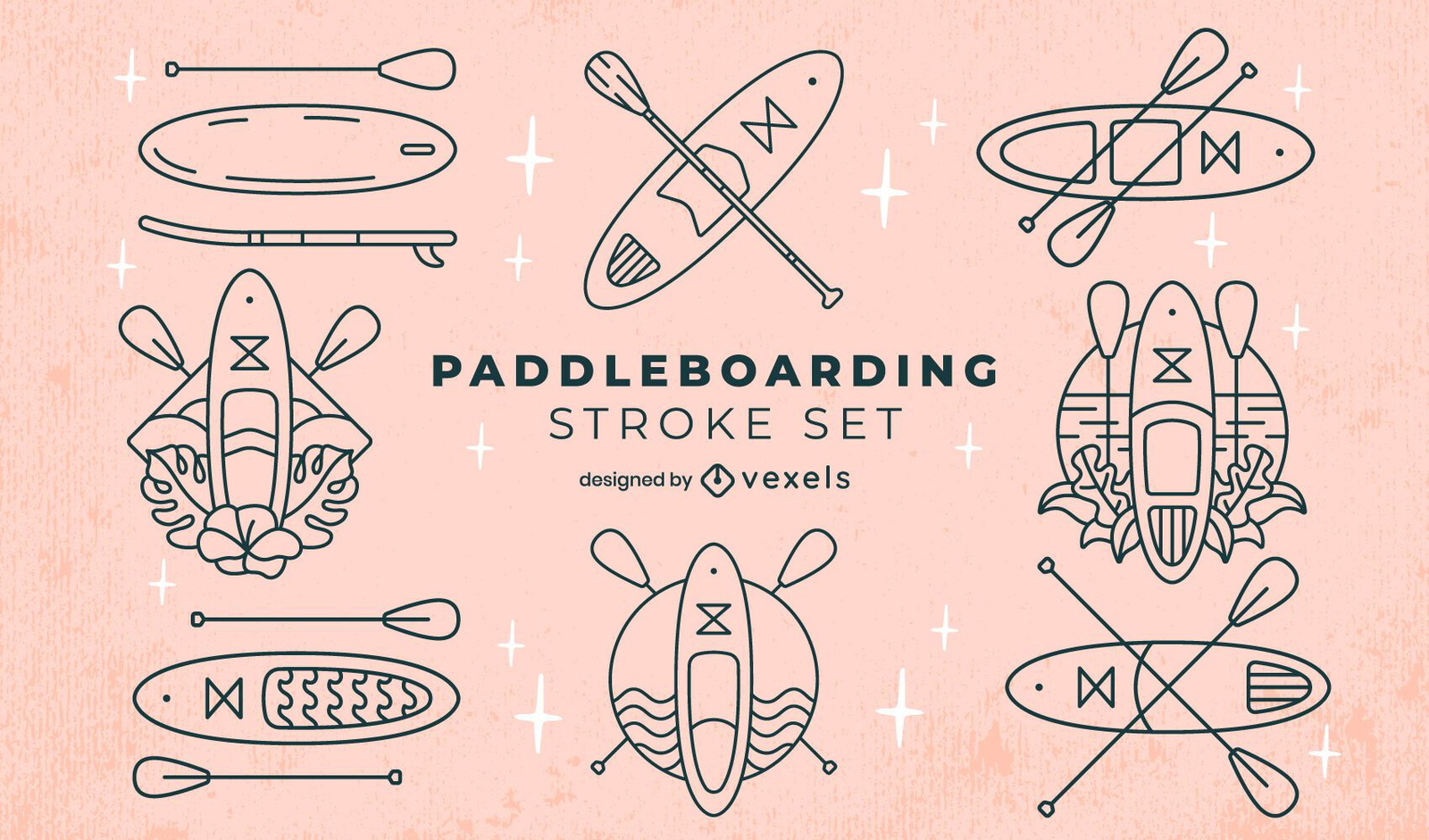 Conjunto de arte de linha de equipamentos de paddleboarding