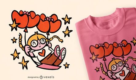 Girl on heart ballon swing t-shirt design