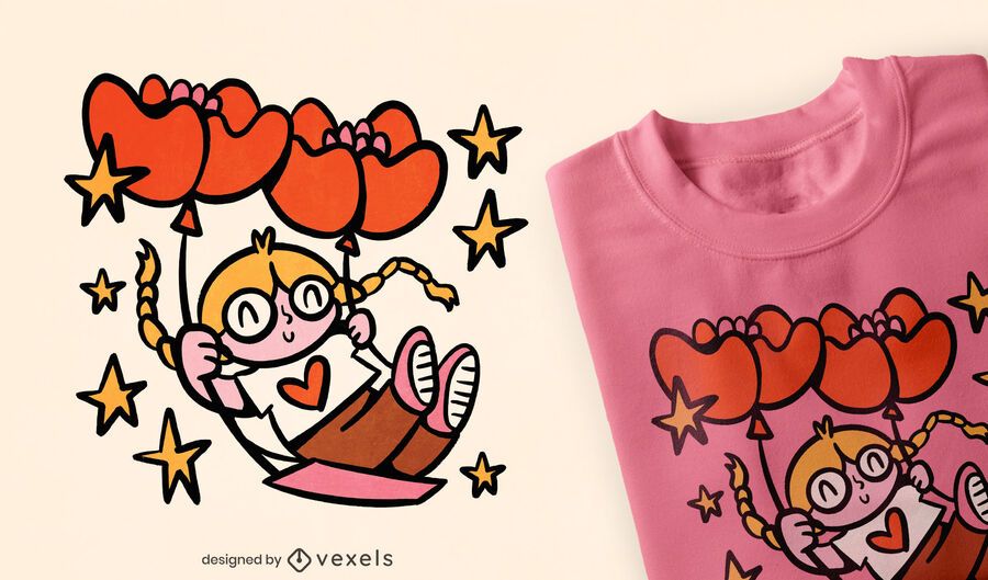Menina no coração com design de t-shirt ballon swing Menina no coração com design de t-shirt ballon swing
