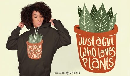 Chica ama el diseño de camiseta de plantas
